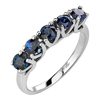 Золотое кольцо из белого золота 585 с натуральными сапфирами